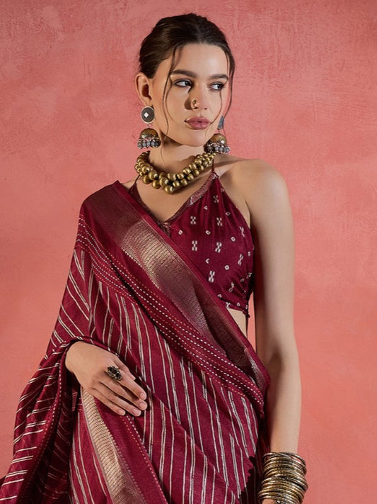 Maroon Sungudi Silk Saree