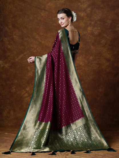 Maroon Woven Kanjivaram Saree