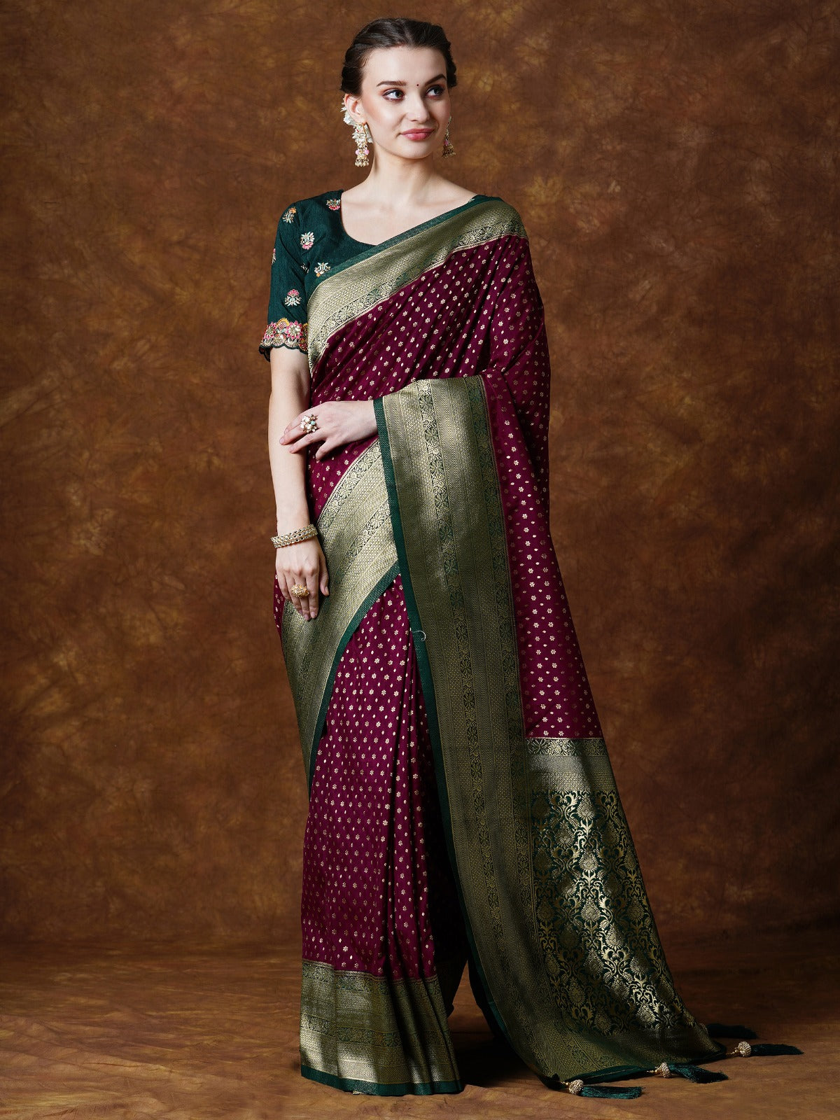 Maroon Woven Kanjivaram Saree