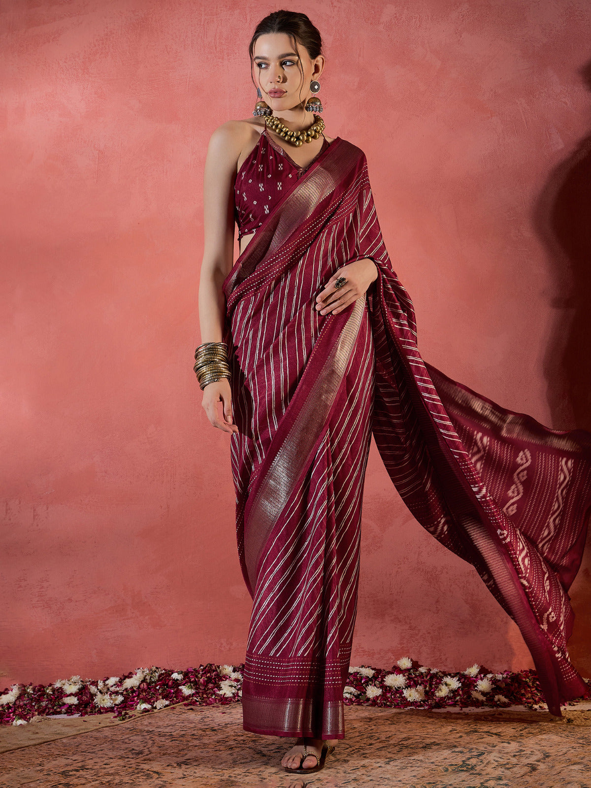 Maroon Sungudi Silk Saree