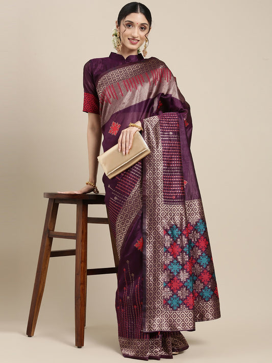 Maroon Woven Banarasi Silk Saree