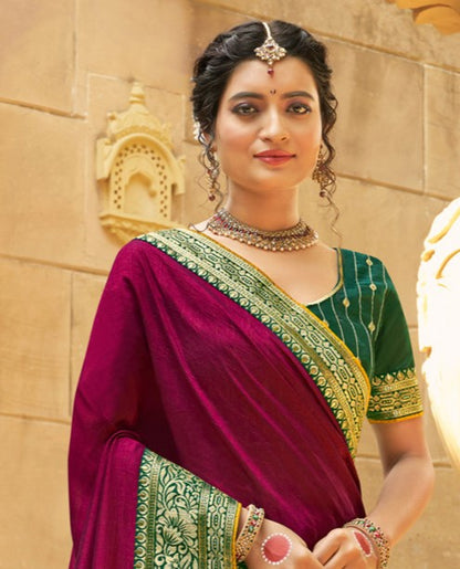 Maroon Red Vichitra Silk Silk Saree