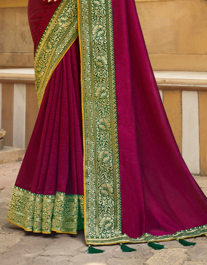 Maroon Red Vichitra Silk Silk Saree