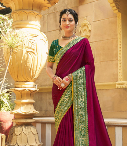 Maroon Red Vichitra Silk Silk Saree