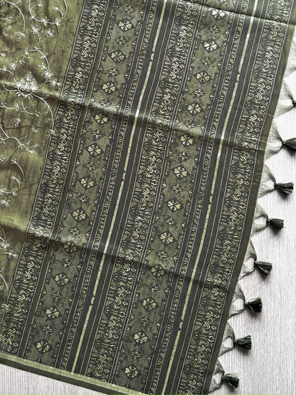 Moss Green Premium Tussar Silk Saree