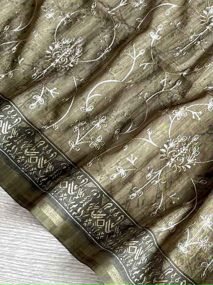 Moss Green Premium Tussar Silk Saree