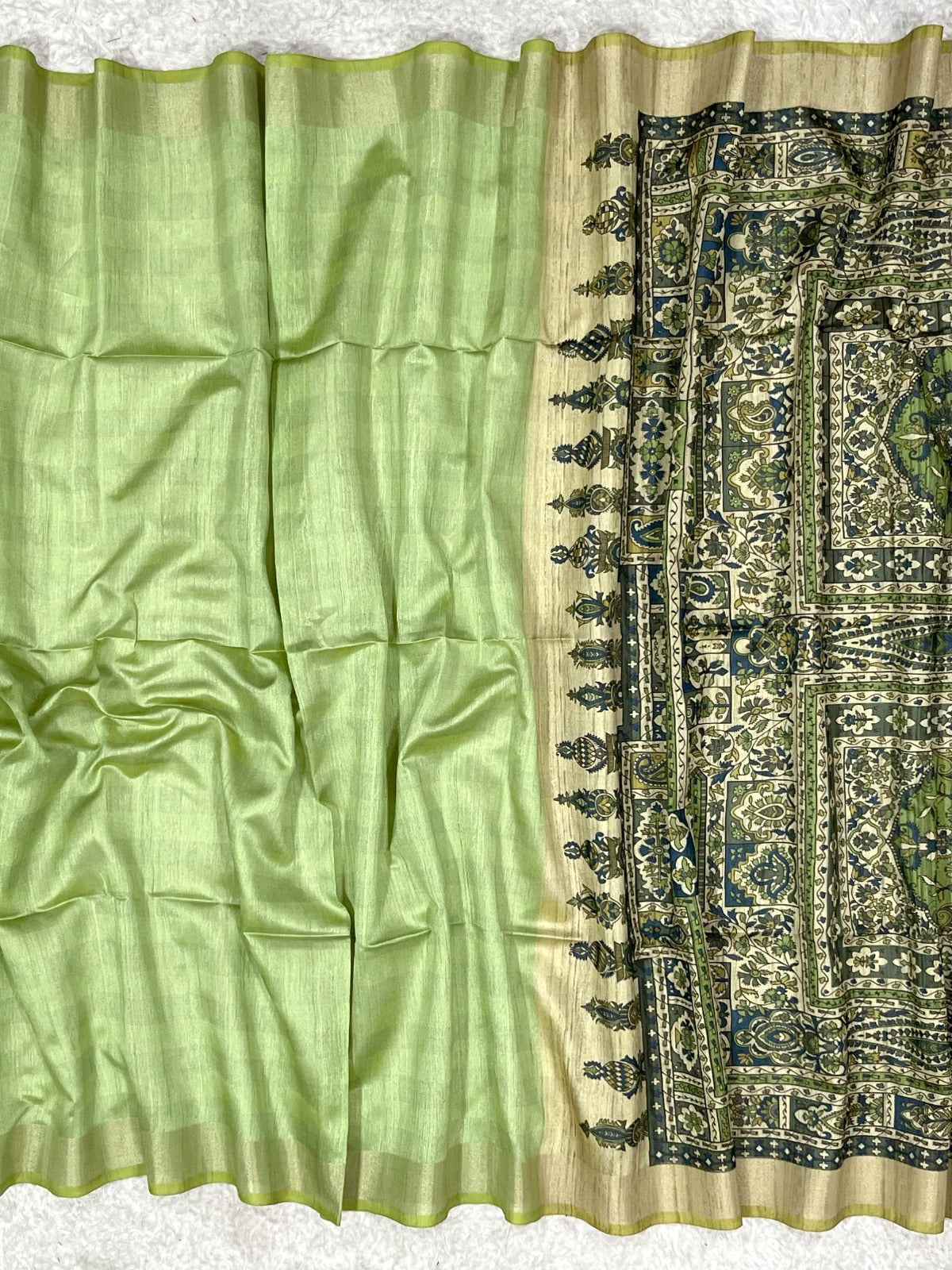 Mint Green Premium Tussar Silk Saree