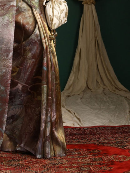 Mocha Abstract Organza Saree
