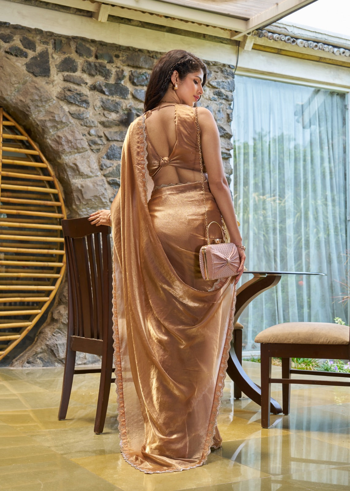 Mocha Brown Pure Chiffon Saree