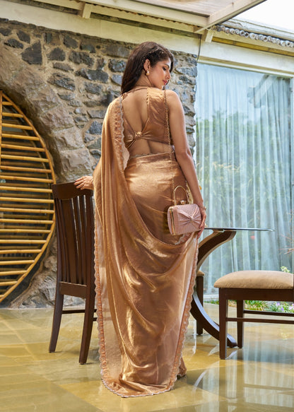 Mocha Brown Pure Chiffon Saree