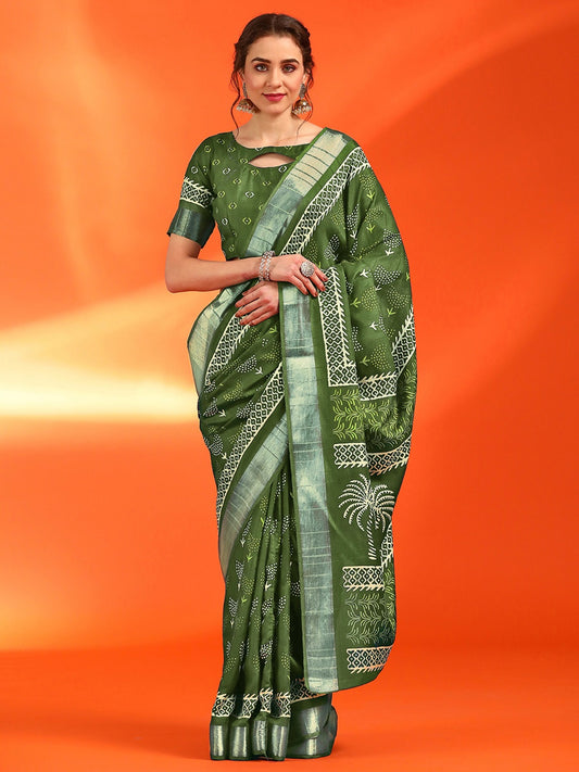 Moss Green Cotton Silk Saree