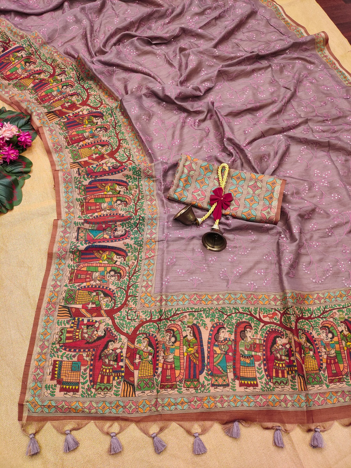 Mauve Premium Tussar Silk Saree