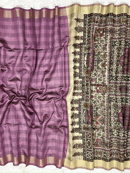 Mulberry Violet Premium Tussar Silk Saree
