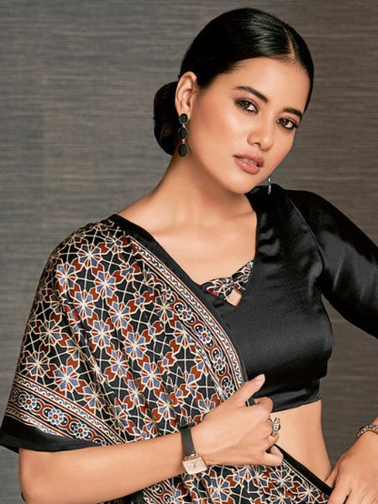 Multicolor Ajrak Crepe Saree