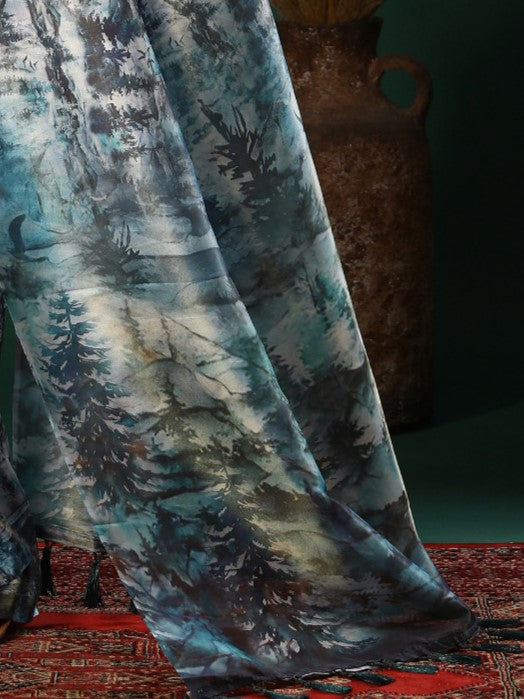 Blue Shade Abstract Organza Saree