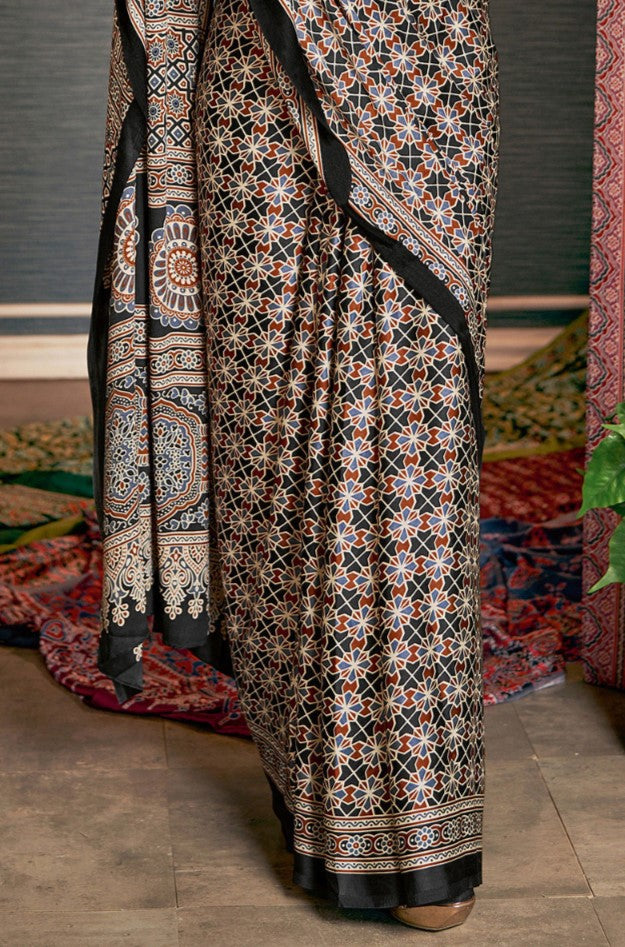 Multicolor Ajrak Crepe Saree
