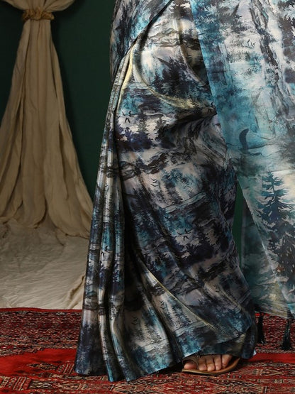 Blue Shade Abstract Organza Saree
