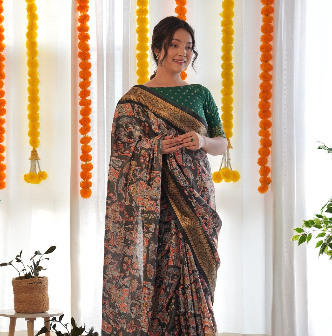 Multicolor Printed Silk Saree