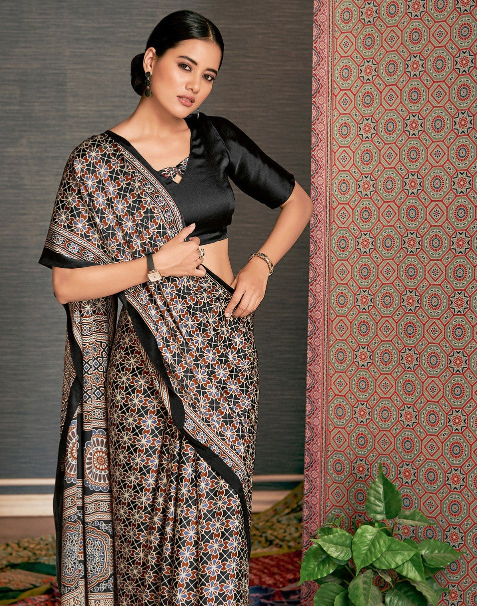 Multicolor Ajrak Crepe Saree