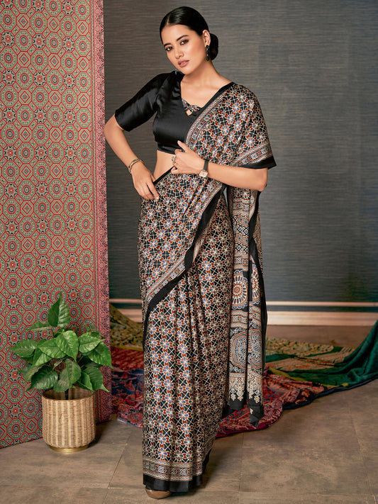 Multicolor Ajrak Crepe Saree