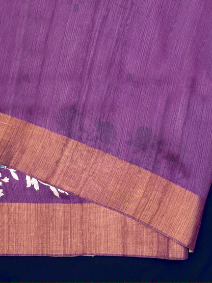 Multicolor With Green Border Tussar Silk Saree
