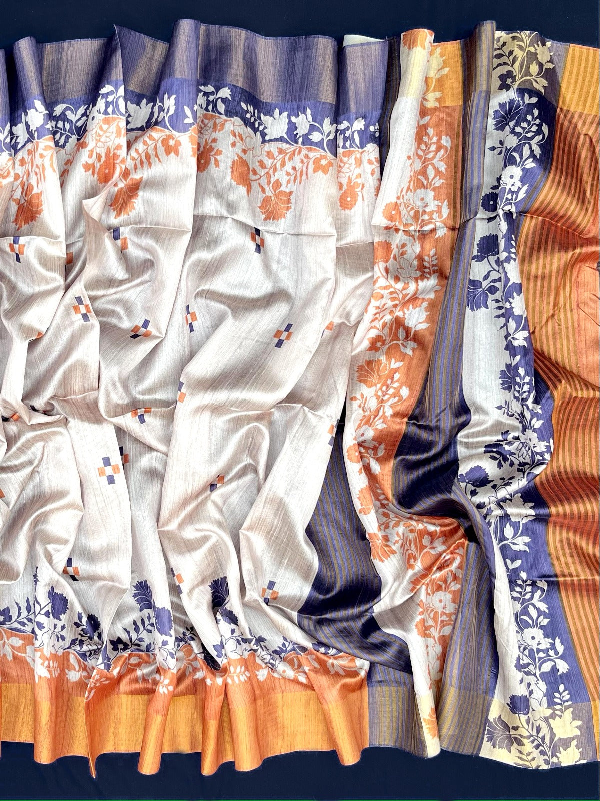 Multicolor With Orange Border Tussar Silk Saree