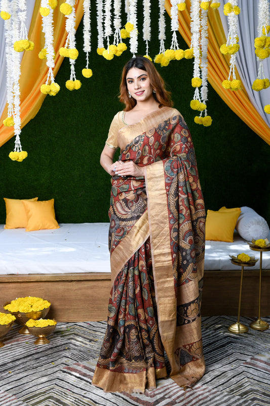 Multicolor Printed Cotton Linen Saree