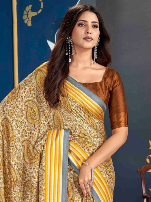 Mustard Yellow Dabu Pashmina Silk Saree