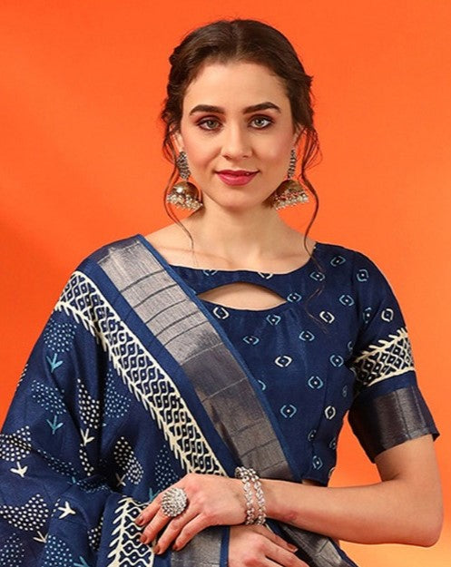 Navy Blue Cotton Silk Saree