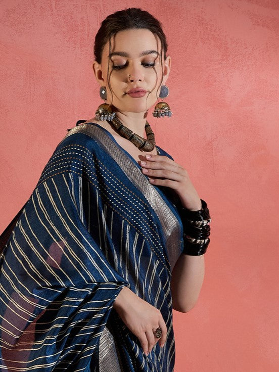 Navy Blue Sungudi Silk Saree