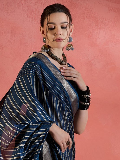 Navy Blue Sungudi Silk Saree