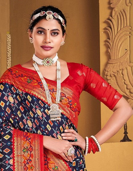 Navy Blue  Woven Patola Silk Saree