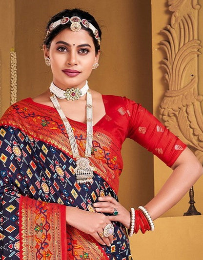 Navy Blue  Woven Patola Silk Saree