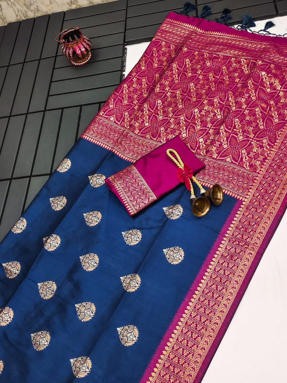 Navy Blue Premium Tussar Silk Saree