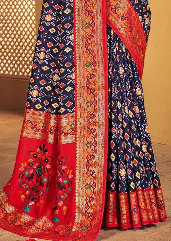 Navy Blue  Woven Patola Silk Saree