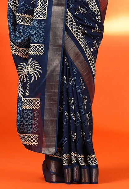 Navy Blue Cotton Silk Saree