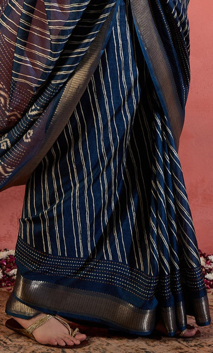 Navy Blue Sungudi Silk Saree