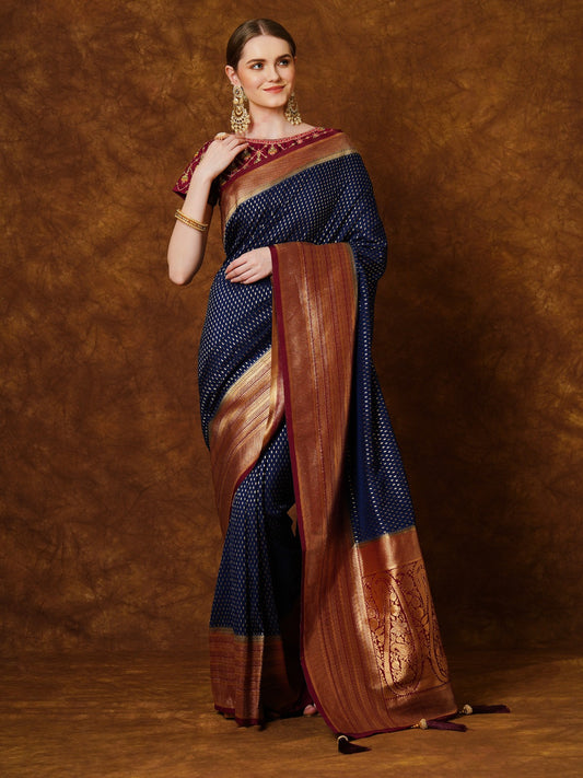Navy Blue Woven Kanjivaram Saree