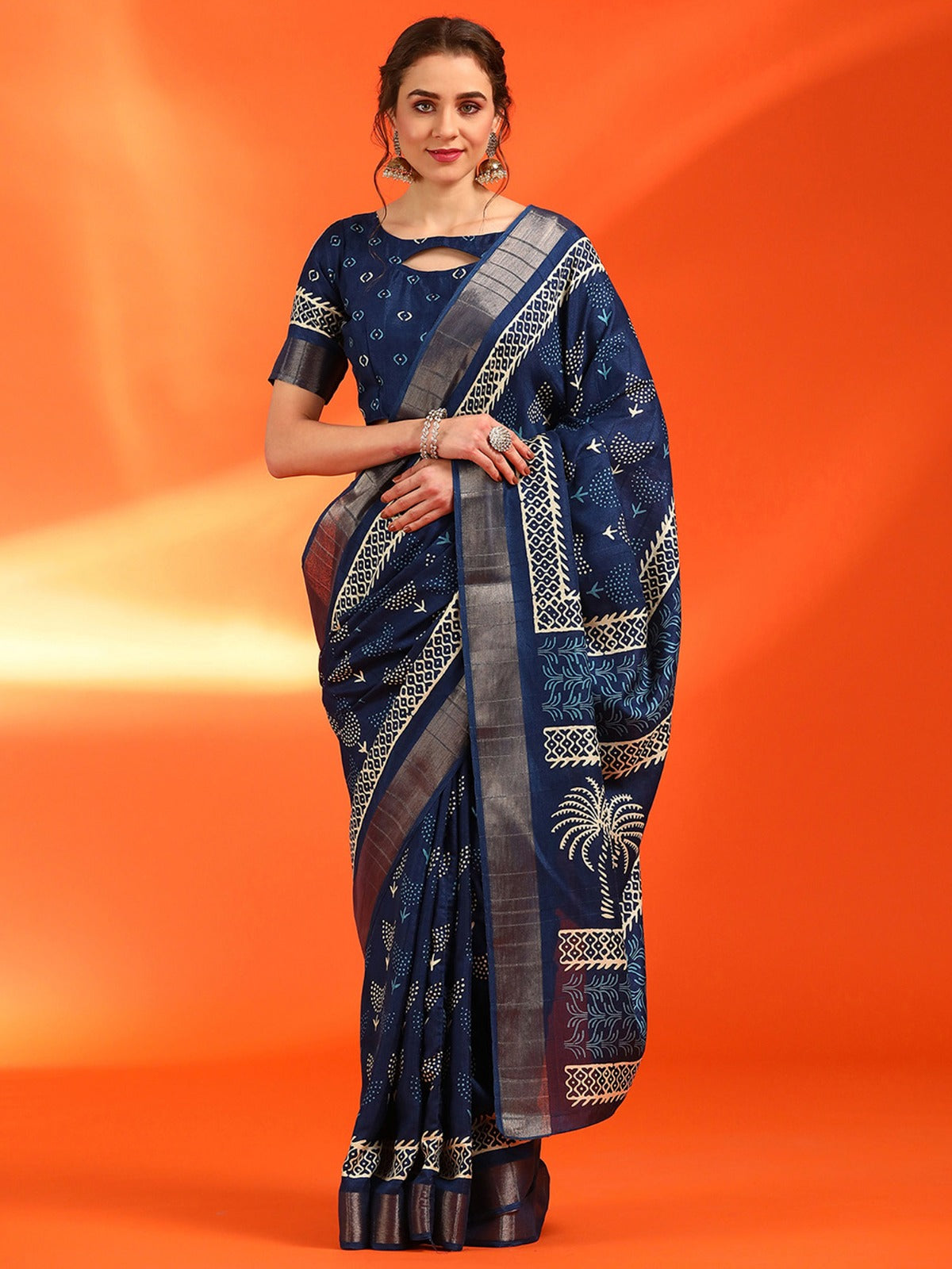 Navy Blue Cotton Silk Saree