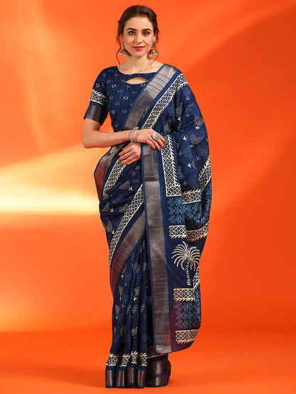 Navy Blue Cotton Silk Saree