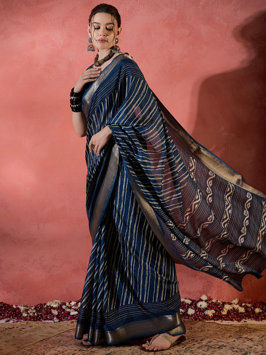 Navy Blue Sungudi Silk Saree