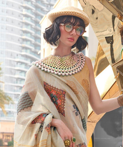 Oat Brown Woven Tissue Silk Saree