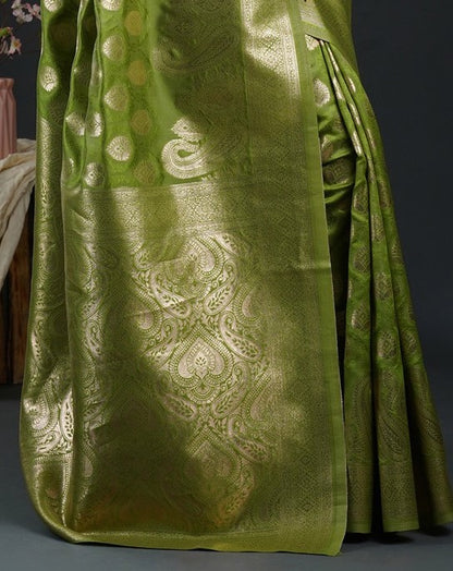 Olive Green Woven Banarasi Silk Saree
