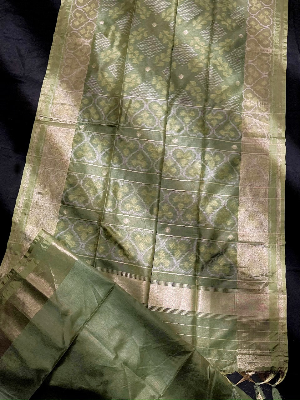 Olive Green Tussar Silk Saree