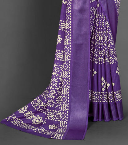 Orchid Violet Printed Dola Silk Saree