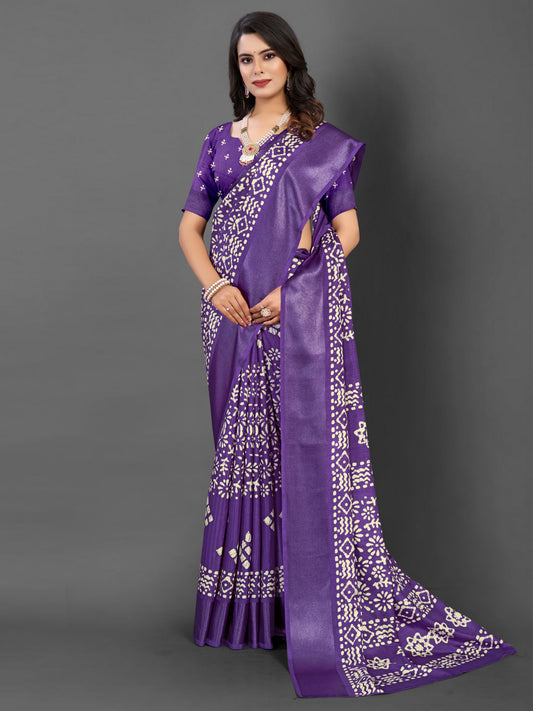 Orchid Violet Printed Dola Silk Saree