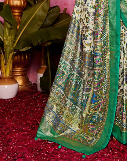 Parrot Green Tussar Silk Sungudi Saree