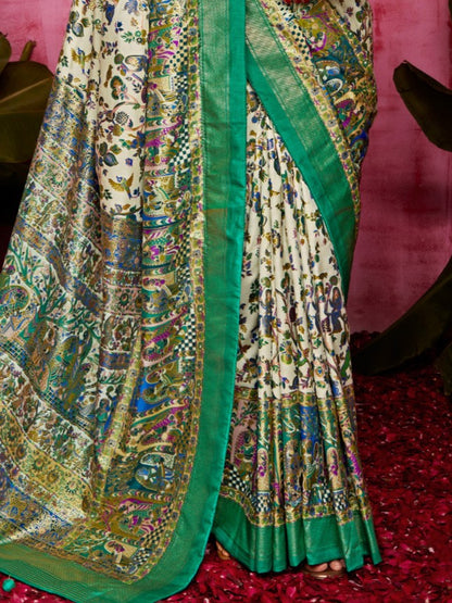 Parrot Green Tussar Silk Sungudi Saree
