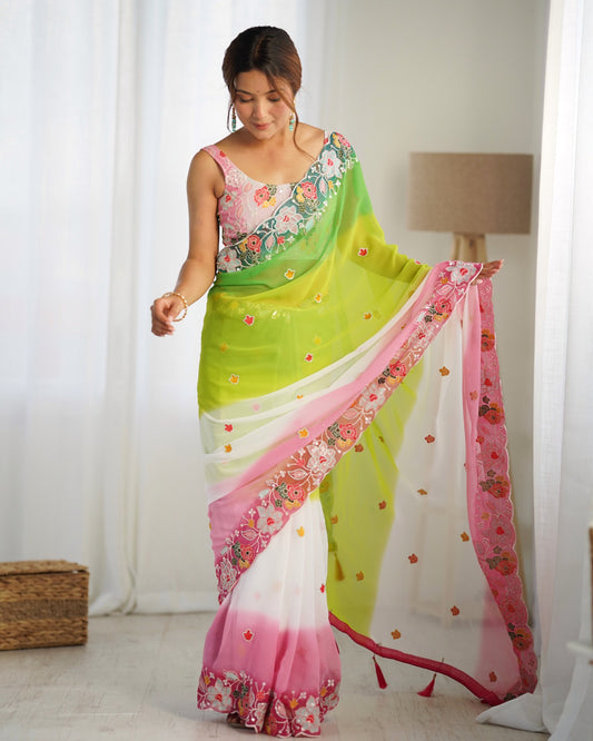 Parakeet Green Embroidered Georgette Saree