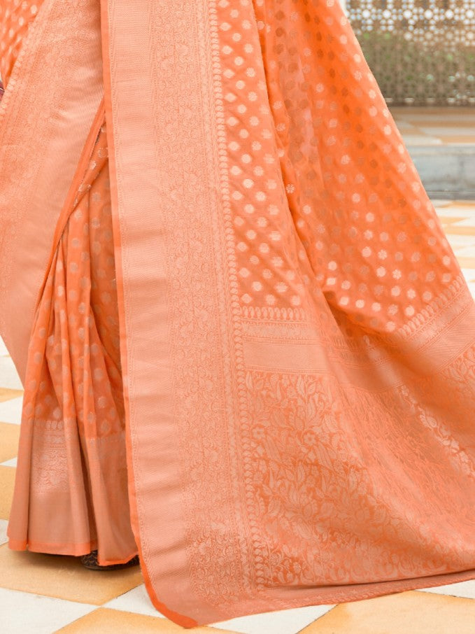 Peach Woven Kanjivaram Saree